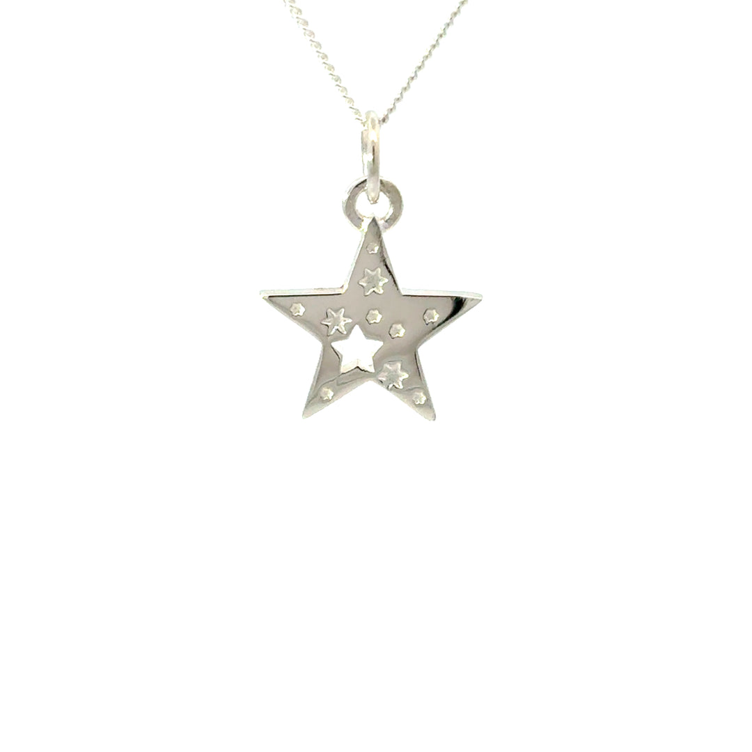 Blackbird Jewellery Sterling silver Medium Sparkle Star necklace with mini star cut-out