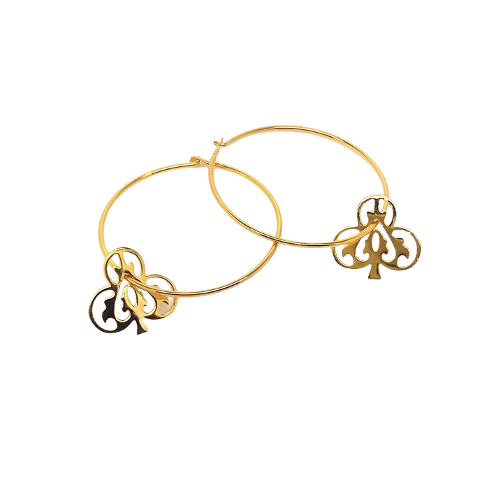 Gold vermeil hoop earrings with dangling Ace of Clubs charms