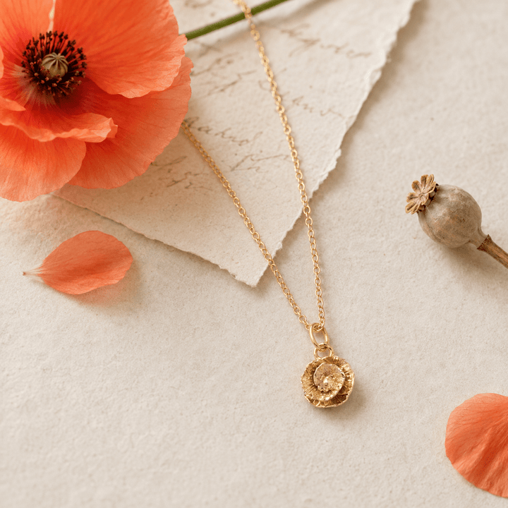 18ct Gold Vermeil Poppy Flower Necklace by Blackbird Jewellery | Handmade jewellery