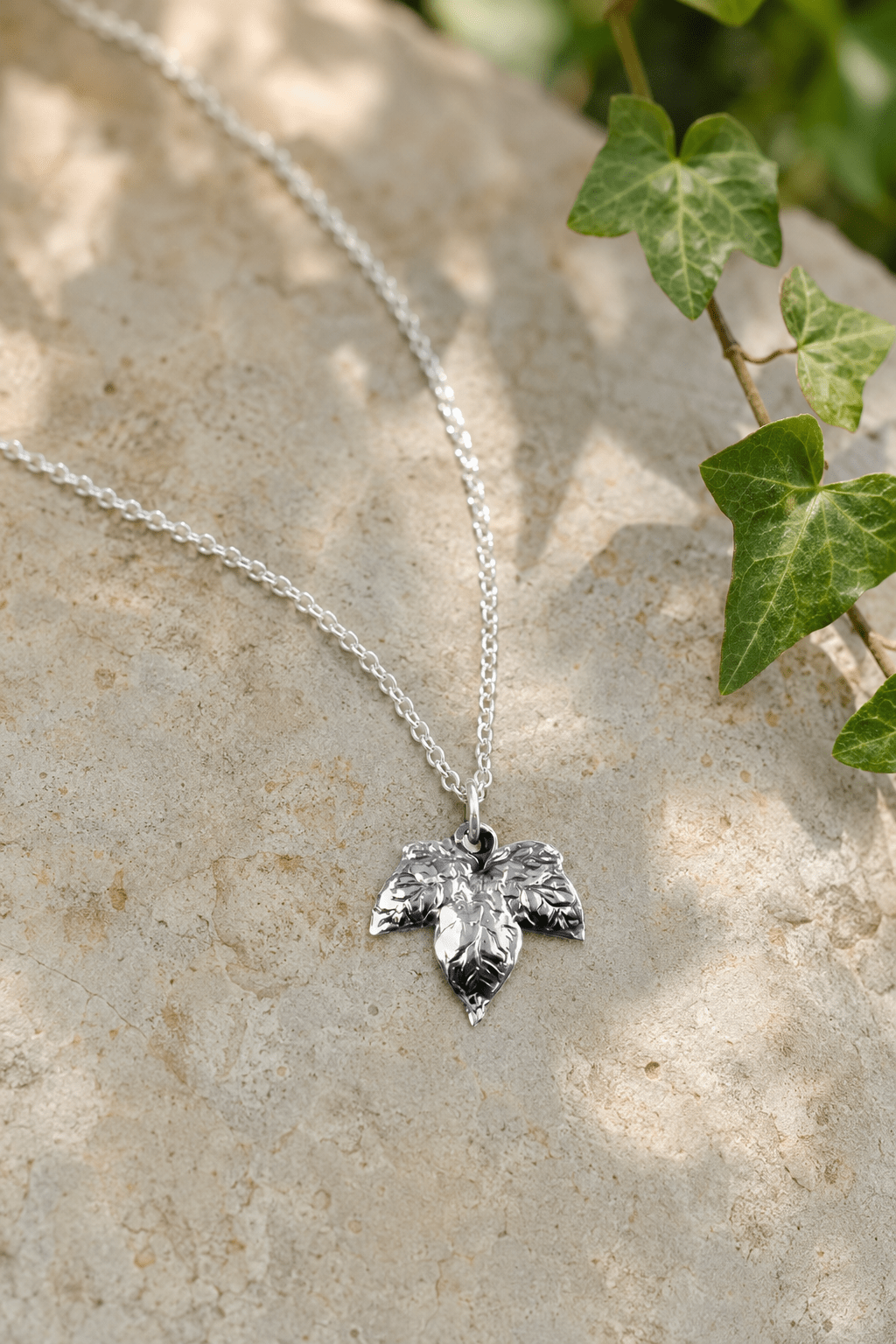 Oxidised Sterling Silver Ivy Leaf Necklace by Blackbird Jewellery | Handmade jewellery