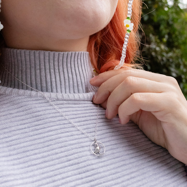 Sterling Silver Puffin in Hoop Necklace