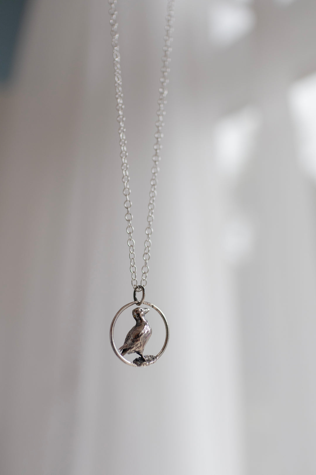 Sterling Silver Puffin in Hoop Necklace