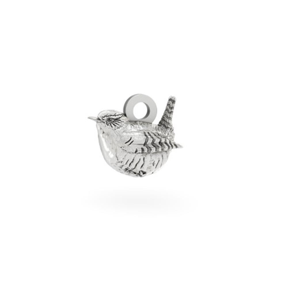 licensed_to_charm_wren_silver_charm Silver bird-shaped charm on a white background