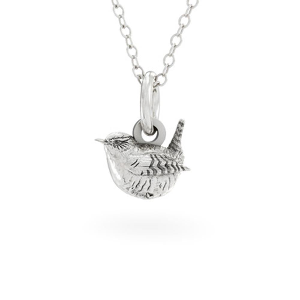 Tiny Elegance: Hand-Finished Sterling Silver Wren Necklace for Bird 