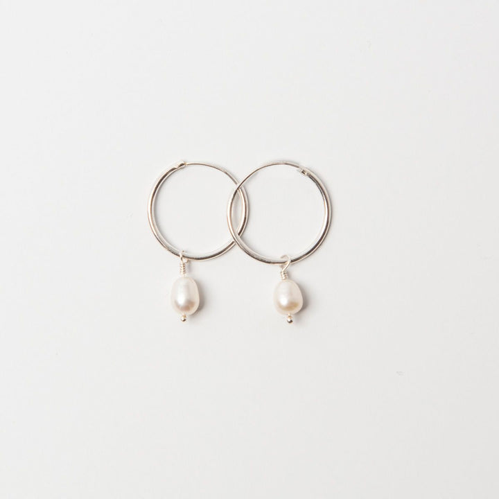 Sterling Silver Pearl Hoop Earrings