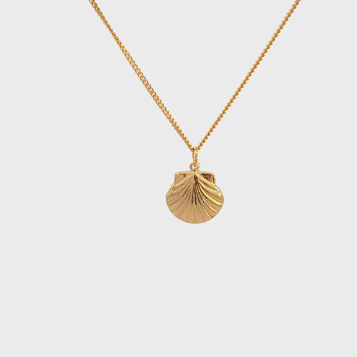 Blackbird Jewellery 18ct Gold vermeil scallop shell necklace by Blackbird Jewellery, handmade coastal charm 360 turnaround