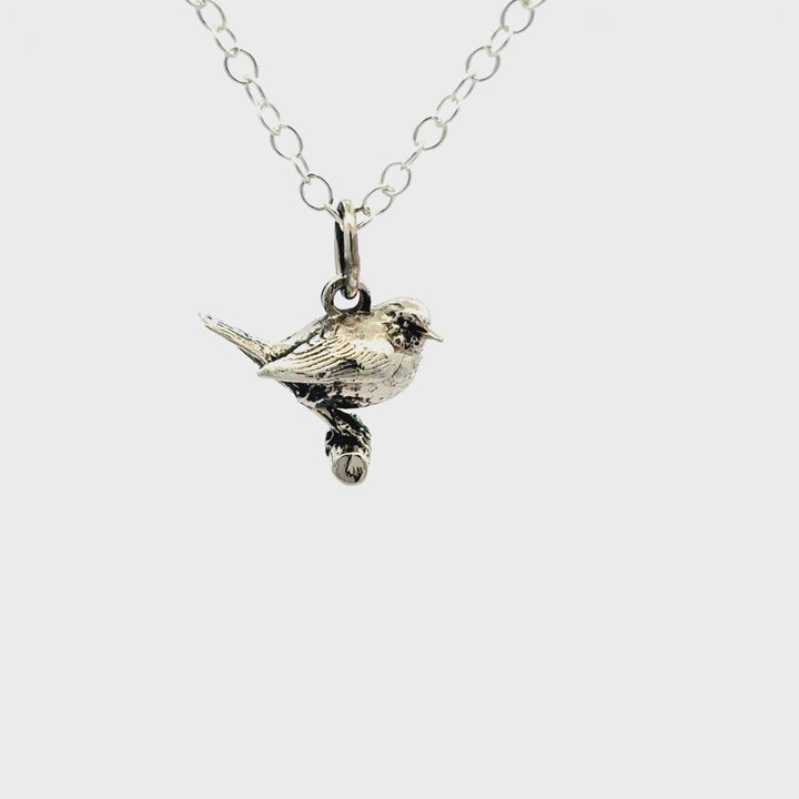 Blackbird Jewellery Sterling Silver Robin bird pendant necklace detailed video turnaround on a white background