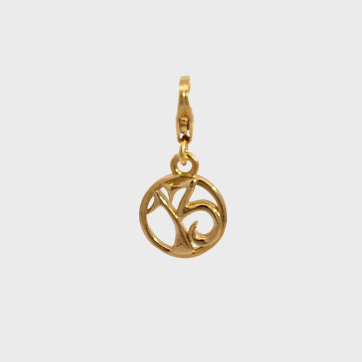 18ct gold vermeil lucky number 13 clip-on charm showing charm movement and detail