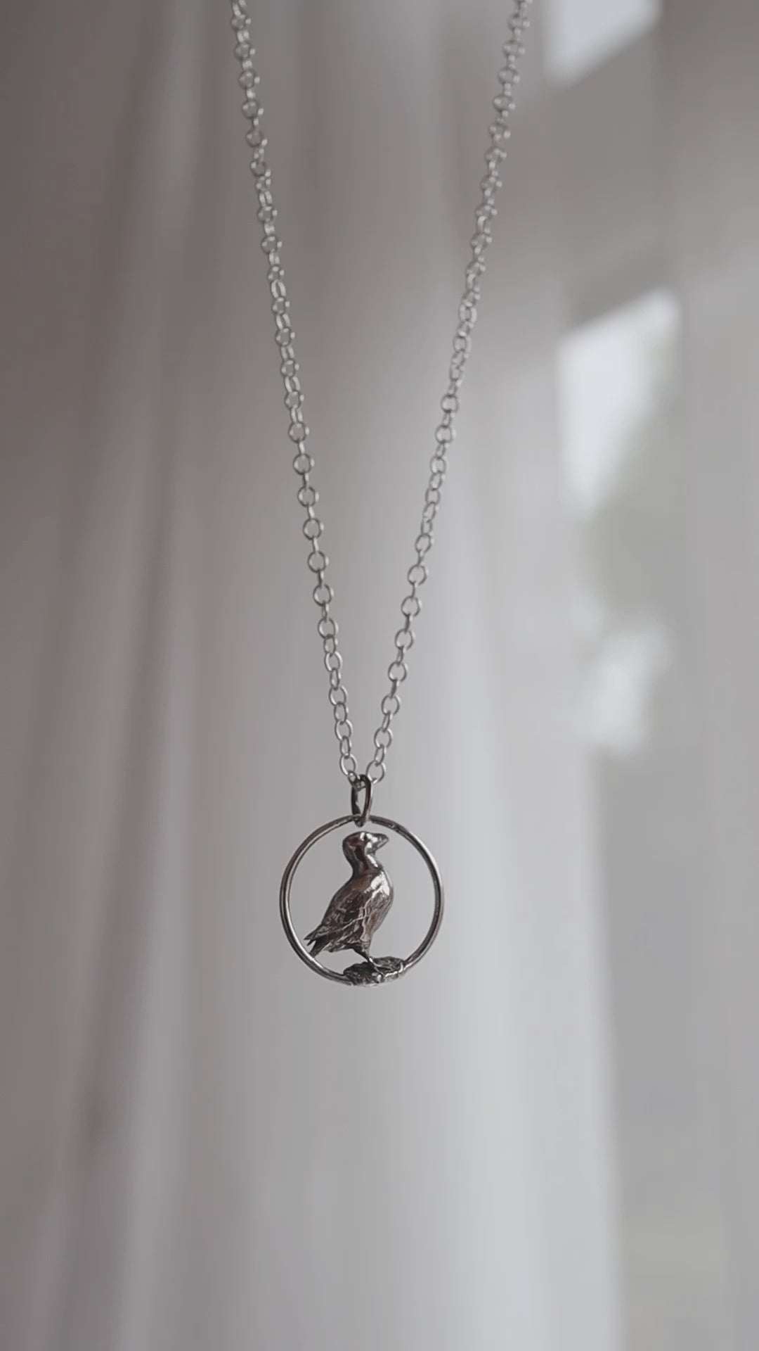 Sterling Silver Puffin in Hoop Necklace