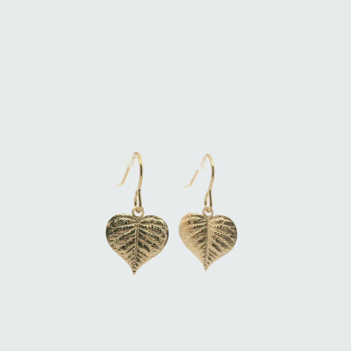 18ct Gold Vermeil Heart Leaf Drop Earrings