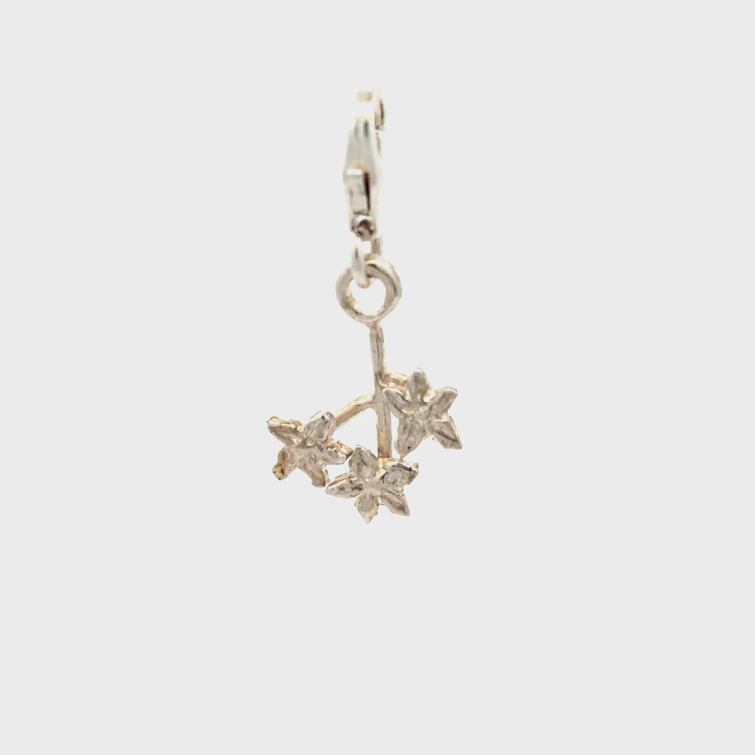 Sterling Silver Forget-Me-Not Sprig Clip-On Charm