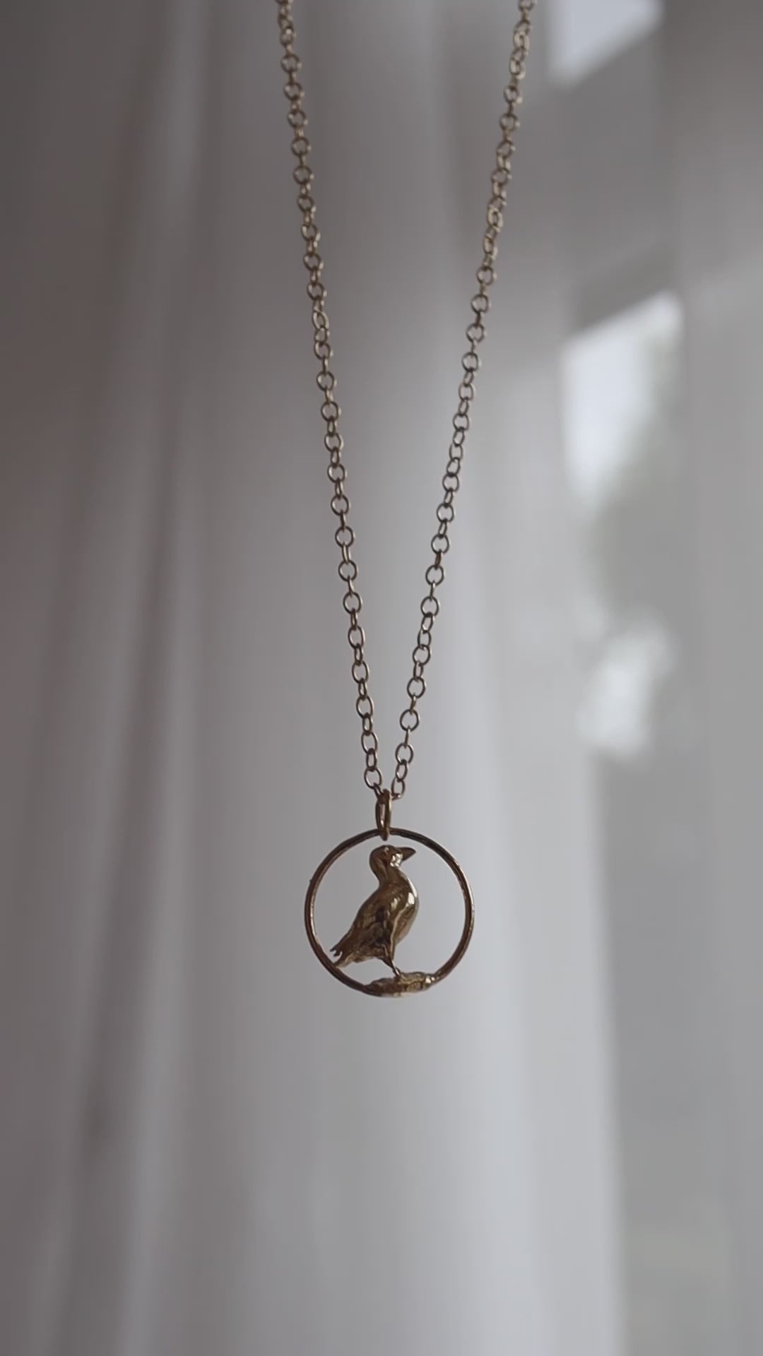 18ct Gold Vermeil Puffin in Hoop Necklace
