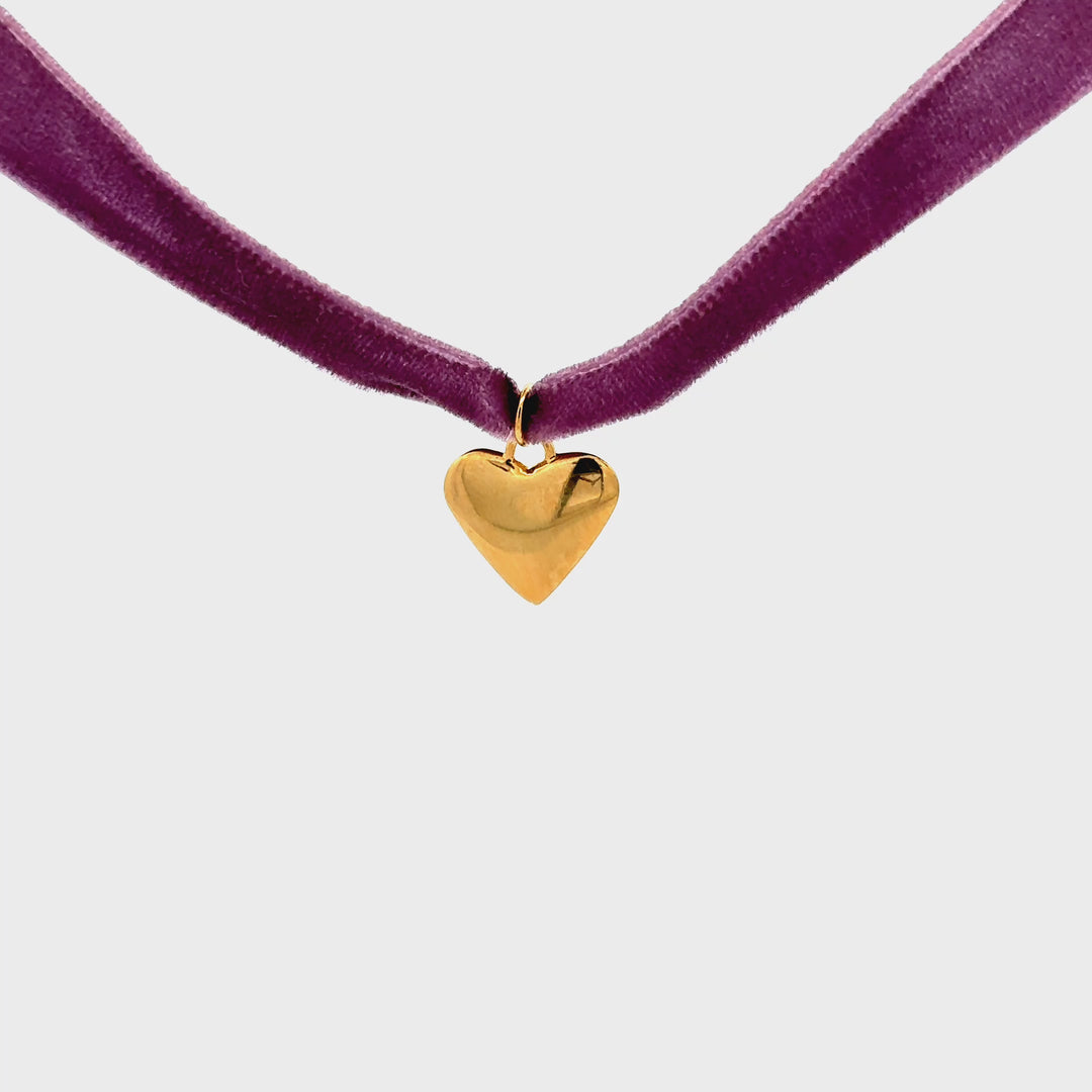 18ct Gold Vermeil Heart Lilac Ribbon Necklace