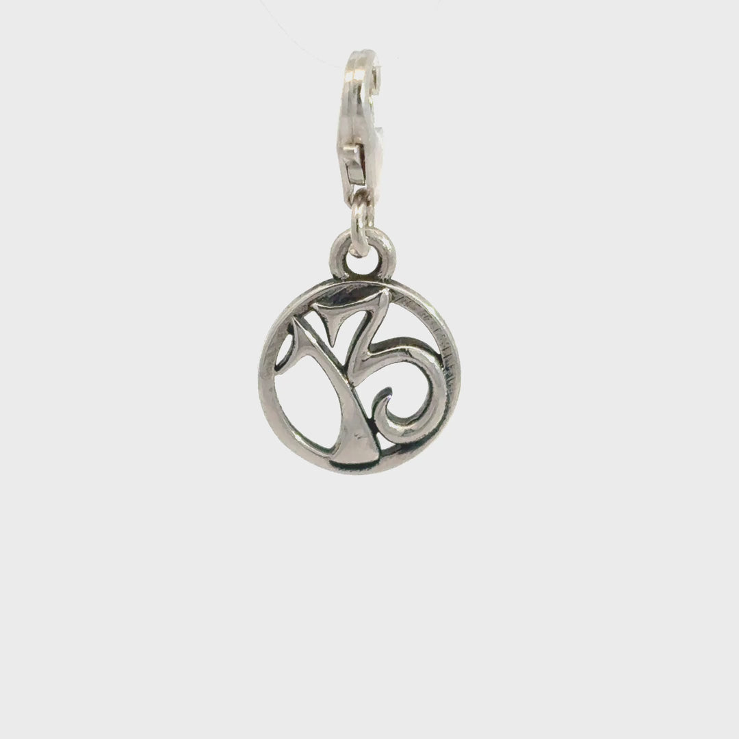 Sterling Silver lucky number 13 clip-on charm showing charm movement and detail
