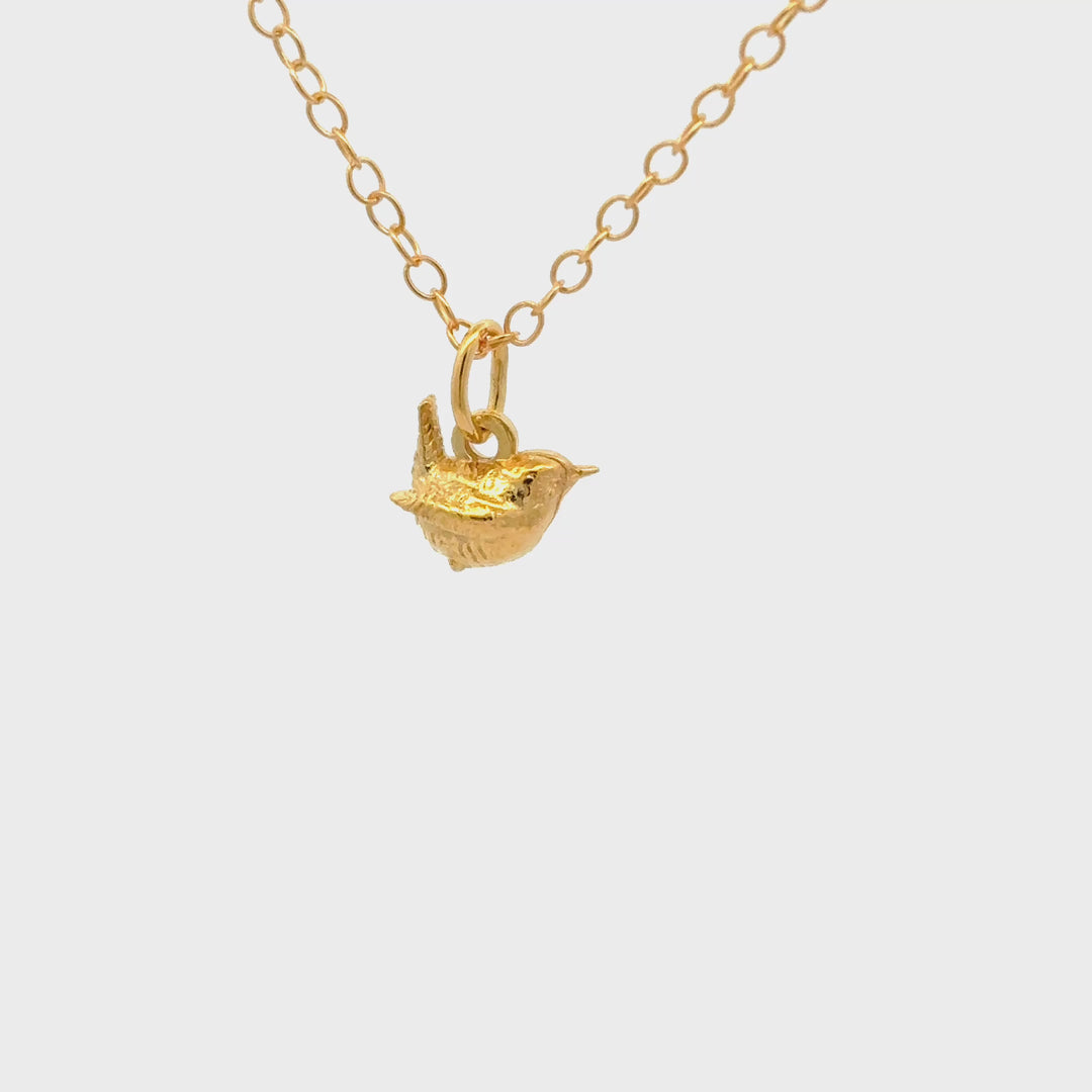 Blackbird Jewellery 18ct Gold Vermeil Wren Necklace on an elegant 18-inch chain turnaround video