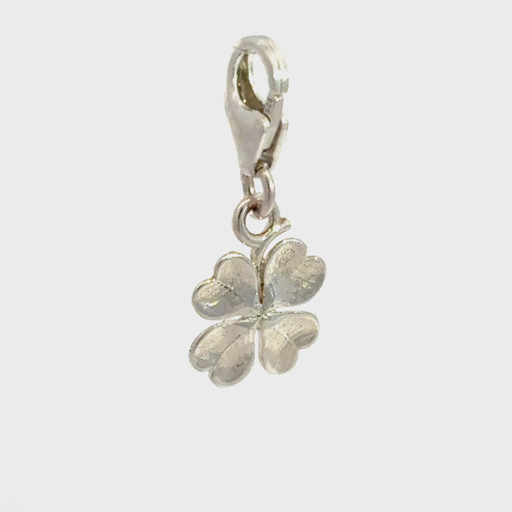 Sterling Silver lucky four leaf clover  clip-on charm showing charm movement and detail