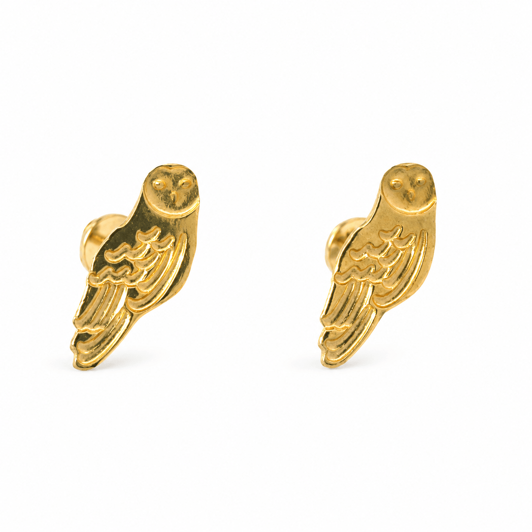 18ct Gold Vermeil Barn Owl Earrings by Blackbird Jewellery | Handmade jewellery