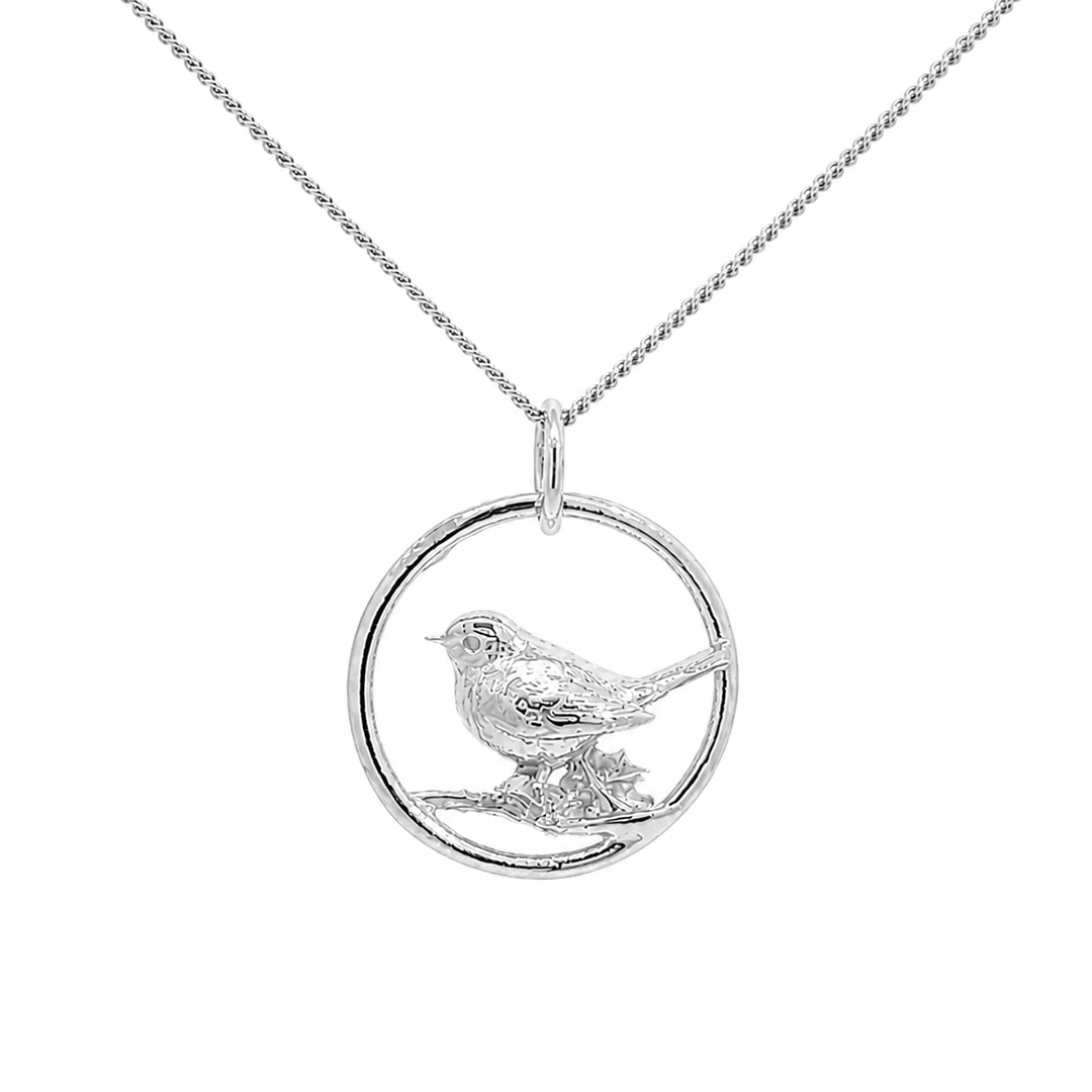 Sterling Silver Robin in Hoop Necklace by Blackbird Jewellery | Handmade jewellery