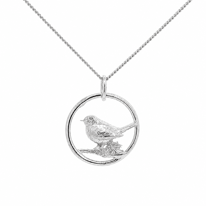 Sterling Silver Robin in Hoop Necklace by Blackbird Jewellery | Handmade jewellery