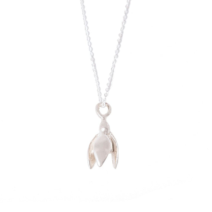 Sterling silver snowdrop necklace on an adjustable trace chain.