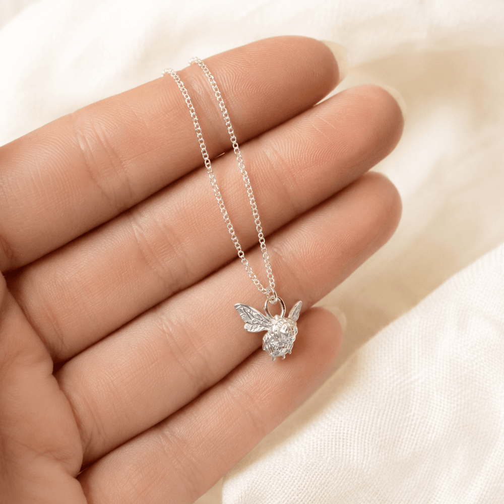 Sterling Silver Bee in Flight Necklace by Blackbird Jewellery | Handmade jewellery