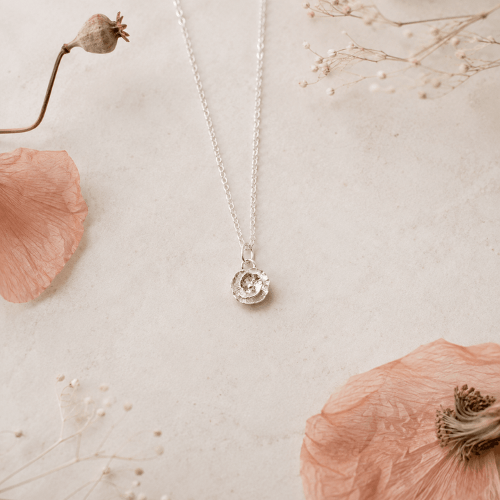 Sterling Silver Poppy Flower Necklace by Blackbird Jewellery | Handmade jewellery