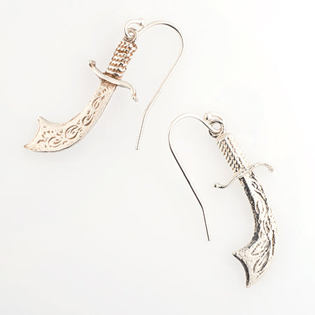 Sterling Silver Vintage Cutlass Sword Drop Earrings